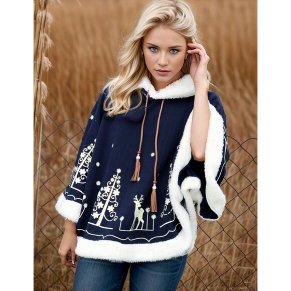 Women's Girl's Cute Fleece Lined Hooded Cape Poncho Cloak Coat Animal Printed - Picture 3 of 6